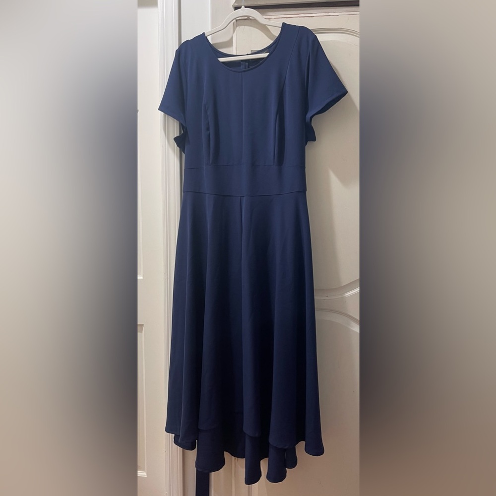 Lane Bryant Lena high-low midi dress, Elegant Navy Blue Dress, plus size